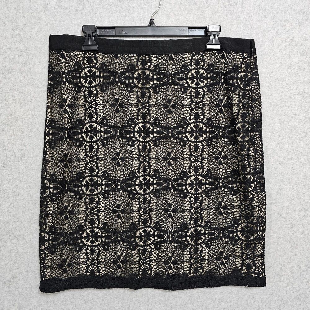 The Limited Black Lace Gold Skirt Size 14 Womens Straight Pencil Knee Length